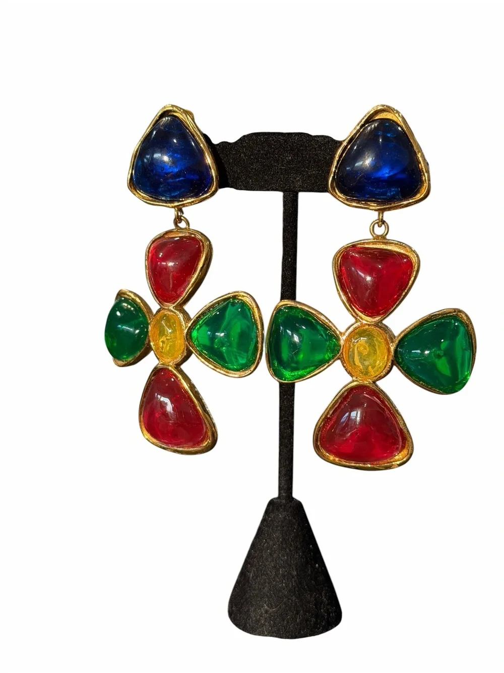 Chanel 90s Collection Clover Gripoix Multicolor Clip On Earrings